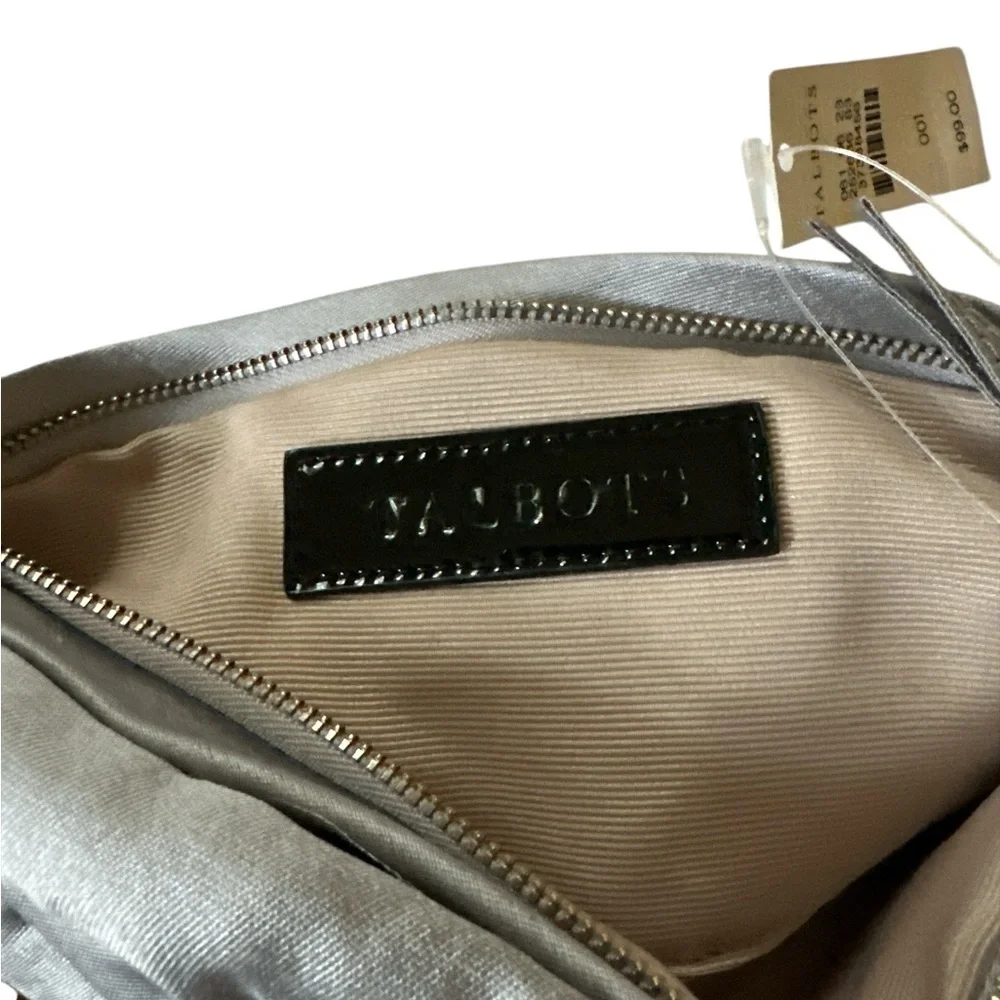 Talbots Chic Silver Satin Knot Clutch – Elegant Evening Bag | New with Tags